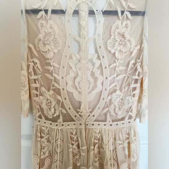 Wishlist Cream Ivory Lace Embroidered Deep V Low Cute Sheer Maxi Dress Romper S - Picture 5 of 9